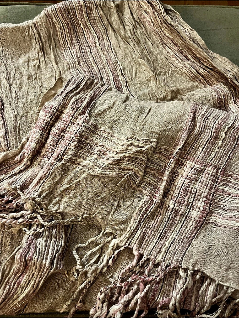 Penningtons Striped Scarf in Beige & Pink